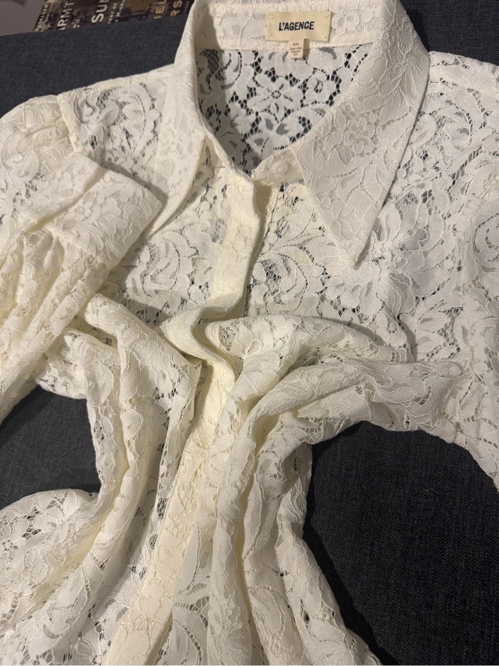 L'AGENCE White Lace Button-Front Collared Blouse - Picture 4 of 4